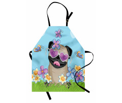 Puppy on the Field Flowers Apron