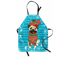 Happy Dog in Winter Clothes Apron