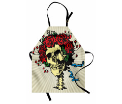 Skull in Red Flowers Crown Apron