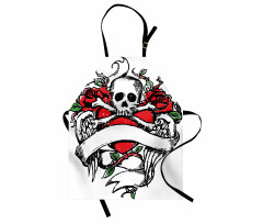 Sketch Skull Big Red Heart Apron