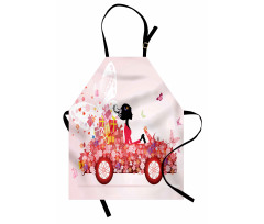 Girl on a Car Floral Box Apron