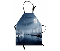 Calm Marina at Night Moon Apron