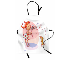 Cartoon Girl and Cat Apron