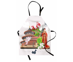 Çin  Mutfak Önlüğü Uzak Doğu Kültürü ve Yapıları Temalı Baskı