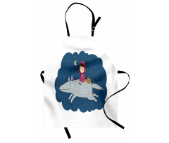 Cartoon Girl on Giant Wolf Apron