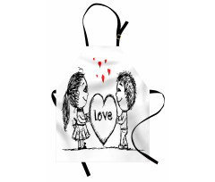 Sketch Style Couple Heart Apron