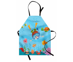 Cartoon Boy Diving to Sea Apron