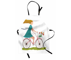 Woman on Bike Tulips Apron