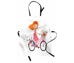 Happy Girl on Bike Flowers Apron