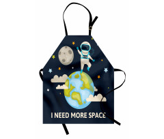 Uzay Mutfak Önlüğü Yıldızların Arasında Duran Astronot Çizimi