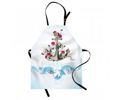 Denizci Mutfak Önlüğü Halatlı Güllü Çiçekli Çapa Desenli