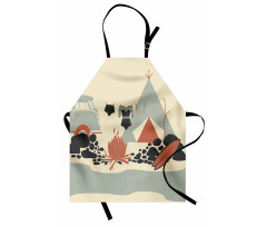 Kamp Mutfak Önlüğü Nehir Kenarında Çadır Elbise ve Karavan Çizimi