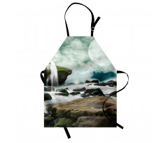 Waterfall Foggy Full Moon Apron