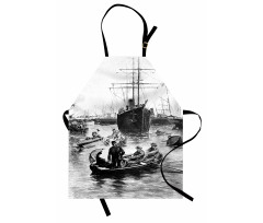 Gemi Mutfak Önlüğü Deniz Ulaşım Aracı Vapur ve Botlar El Çizim