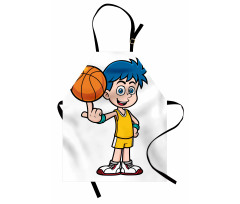 Basketbol Mutfak Önlüğü Parmağında Top Çeviren Sporcu Çocuk Model