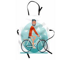 Hipster Guy Riding Bicycle Apron