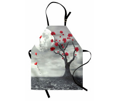 Romantik Mutfak Önlüğü Kırmızı Çiçekli Ağaç