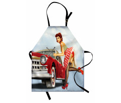 Lady Fixing the Car Apron