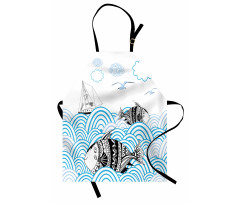 Sketch Boat and Animals Apron