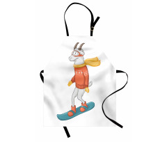 Cartoon Goat Snowboarding Apron