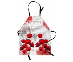 Çiçekli Mutfak Önlüğü Duvardaki Kırmızı Gelincikler