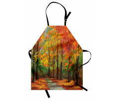 Ağaçlar Mutfak Önlüğü Sonbahar Ormanı Desenli Rustik Manzara