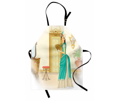 Vintage Woman Hand Fan Apron