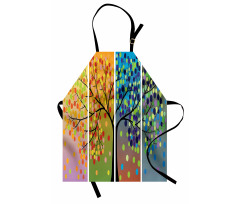 Ağaçlar Mutfak Önlüğü Rengarenk Dört Mevsim Ağaç Desenli