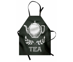 Çay Mutfak Önlüğü Kara Kalem Çizimli Yazılı Çaydanlık Görseli