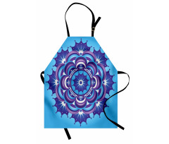 Meditasyon Mutfak Önlüğü Mavi Fon Üzerinde Mor Mandala Desenli