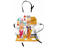 Elderly Couple in Kitchen Apron