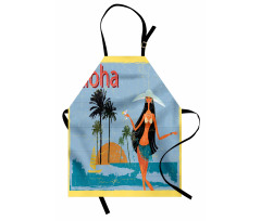 Brunette Hair Hawaiian Lady Apron