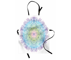 Otantik Mutfak Önlüğü Geometrik Mandala Çiçeği Desenli Beyaz