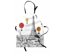 Ülkeler ve Şehirler Mutfak Önlüğü Eyfel Kulesi ve Balonlar