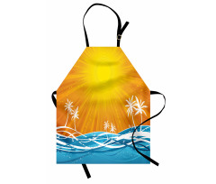 Wavy Ocean Palm Trees Lines Apron