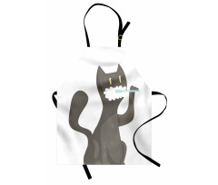 Pet Feline Brushing Teeth Motif Apron