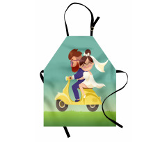 Happy Newlyweds on a Scooter Apron