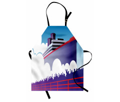 Large Ship with Harbor People Apron