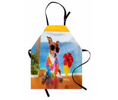 Cool Dog Sitting at Beach Bar Apron