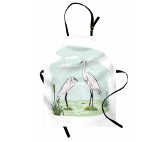 2 Herons in Marsh Cartoon Apron