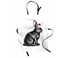 Yılbaşı Mutfak Önlüğü Noel Şapkalı Siyah Tavşanın Yandan Çizimi