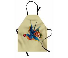 Heart Bird and Rose Art Apron