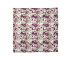 Floral Bandana Beyaz Fonlu Pembe ve Mor Çiçekler Desenli