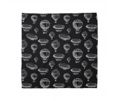 Uçak Bandana Monokrom Görünümlü Balon Zeplin Retro Çizimi 