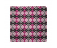 Ekose Bandana Geometrik Stil Pembe ve Gri Renkli Kareli