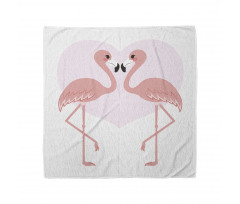 Romantik Bandana Pembe Kalpli Arka Planda 2 Flamingo Motifi