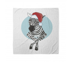 Yeniyıl Bandana Mavi Daire İçinde Noel Baba Şapkalı Zebra 