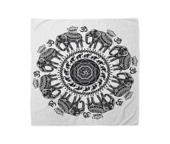 Mandala Bandana Siyah ve Beyaz Filler