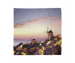 Manzara Bandana Santorini'de Pembe Günbatımı Bulutları