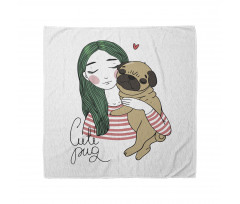 Köpek Bandana Yeşil Saçlı Genç Kız ve Sevimli Minik Pug